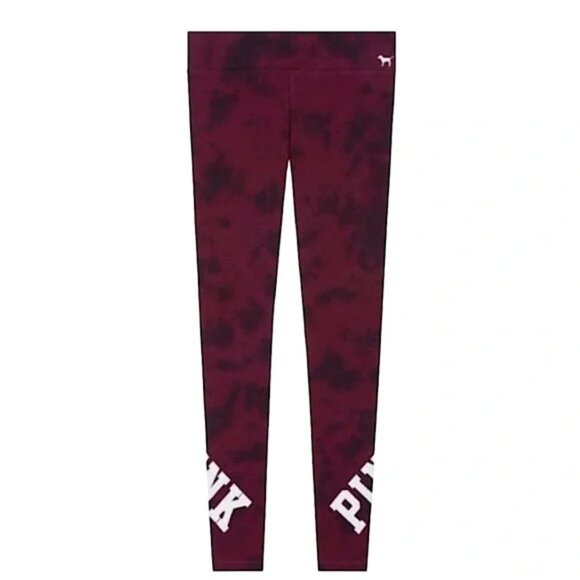 PINK Victoria's Secret Pants - PINK Victoria’s Secret Large Maroon Tie Dye High Rise Cotton Yoga Logo Leggings